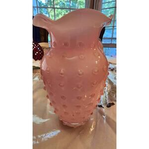 Vintage Fenton Pink Hobnail Ruffled Glass Vase, Pink Ruffled Art Glass